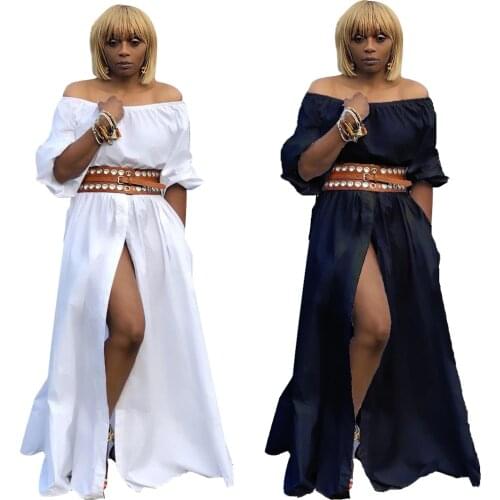 2021 Fashion Trend Hot Style Summer Sexy One-Word Collar Solid Color White Dress