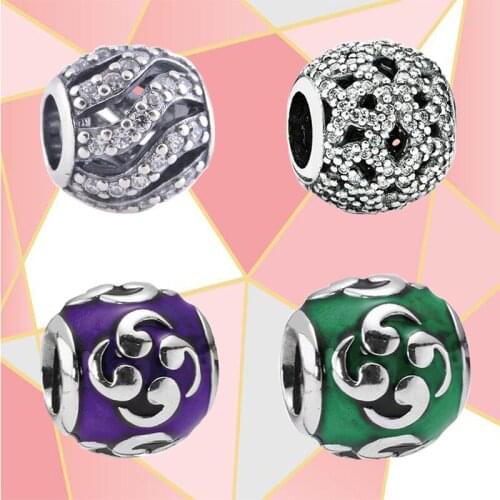 2021 New High Quality 100% 925 Original Violet Enamel Inlaid Hollow Wave Bead Series Charms Female Chinese Element Jewelry Gifts