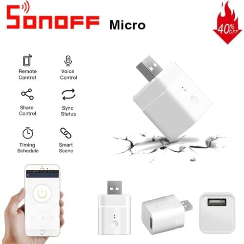 10/1 PCS SONOFF Micro Mini USB Adaptor Switch 5V Wifi USB Power Adaptor Smart Home Switch via eWeLink APP Google Home Alexa