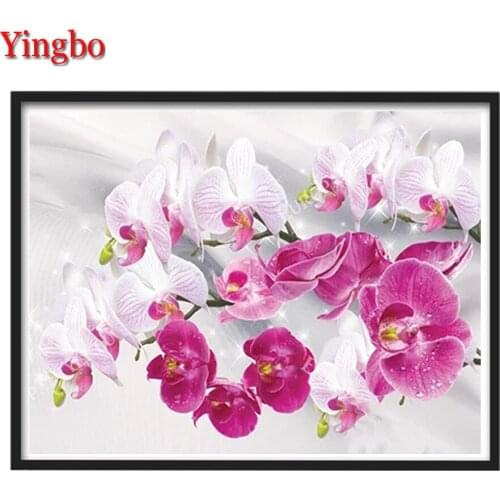 5D Diy Full Square/round Drill Diamond Painting White and pink orchids 5d Diamond Embroidery Needlework Cross Stitch Kits
