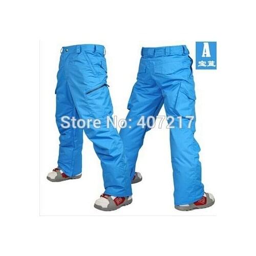 Free Shipping Blue Insulated Padded Ski Pants For Men Discount Sale Male Winter Outdoor Snowboarding Cycling Sports Trousers
