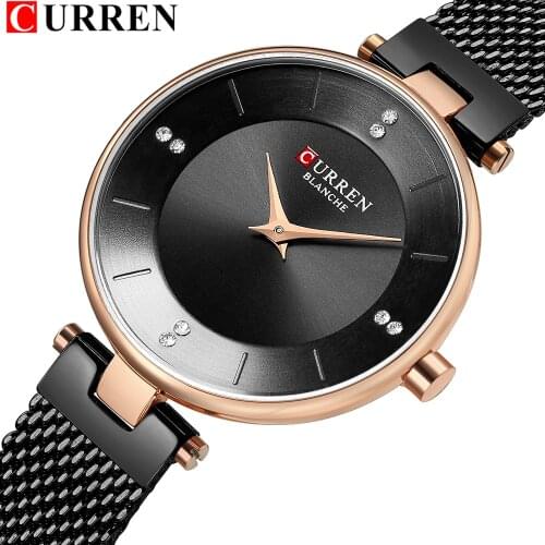CURREN Luxury Fashion Ladies Watches Women Watches Elegant Minimalism Rhinestone Casual Black Female Waterproof Clock