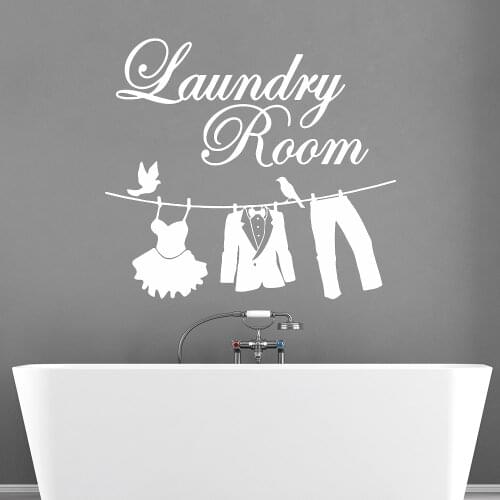 Art Laundry Room Wall Sticker Self Adhesive Vinyl Waterproof Wall Decals Home Mural Wash Clothes Sign Poster Decor A466
