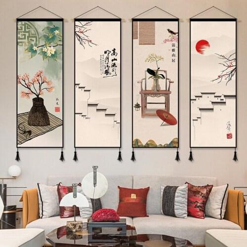Chinese Ink Landscape Painting Wall Art Poster Canvas Decorative Painting Living Room Scroll Hanging Painting Tapestry Aesthetic
