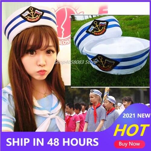 Navy Marine Cap Military Hats Sailors Captain White Hat with Anchor Sea Boating Nautical Fancy Dress Nurse Hat Cosplay Adult Kid