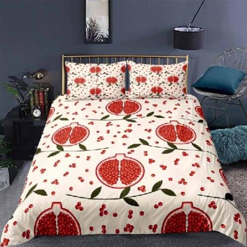 Luxury 3D Pomegranate Print 2/3Pcs Kids Bedding Sets Comfortable Fruit Duvet Cover Pillowcase Home Textile Queen and King Size