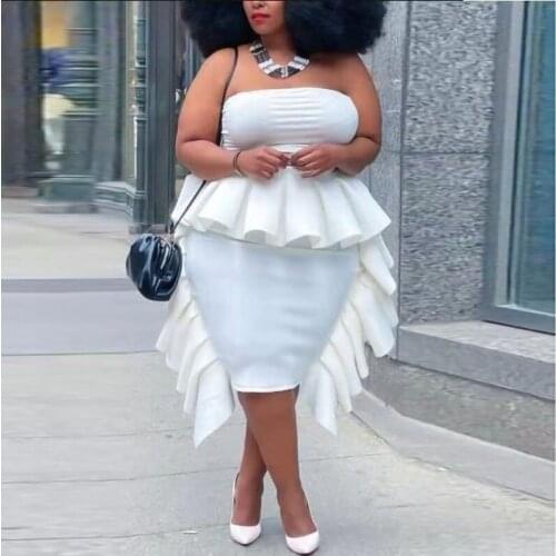 White Commuter Tube Top Skirt Two-piece Suit Slash Neck Crop Top Trumpet Dress Set Elegant Formal Wedding Party Wear