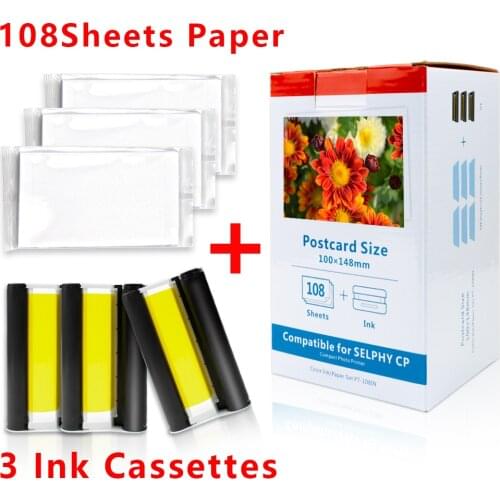 Labelwell 3 Ink 108 Sheets Paper for Canon Selphy Compact Photo Printer CP1200 CP1300 CP910 CP900 KP 108IN KP-36IN Cartridge