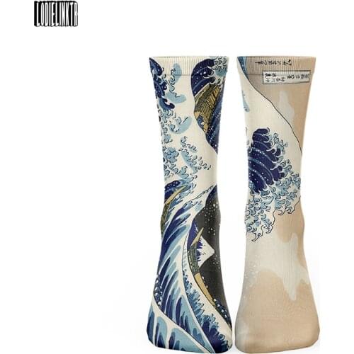 Summer Fashion Men Women Cotton Casual Socks Japanese Waves Art Retro Long Socks Sports Breathable Ukiyo-e Designer Calf Socks