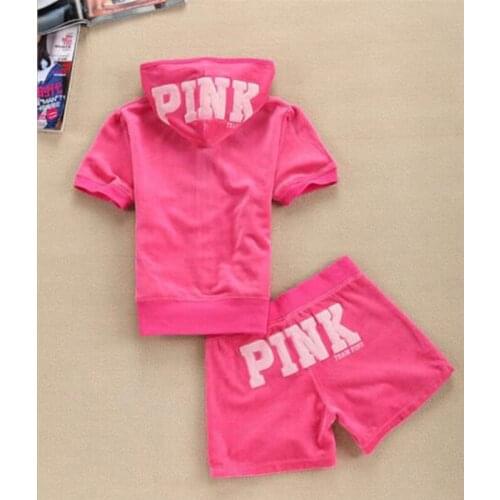 Casual 2 Pieces Set Sweater Set Velet Women Hooded Short Sleeve Tops and Shorts CHIC Soft Fabric For Girls S-XL Pink Color