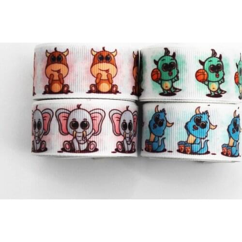 WL 16-75MM Cute Cartoon Animal Print Grosgrain Ribbon Diy Hair Accessories Bow Birthday Party Gift Packaging Animal Collar