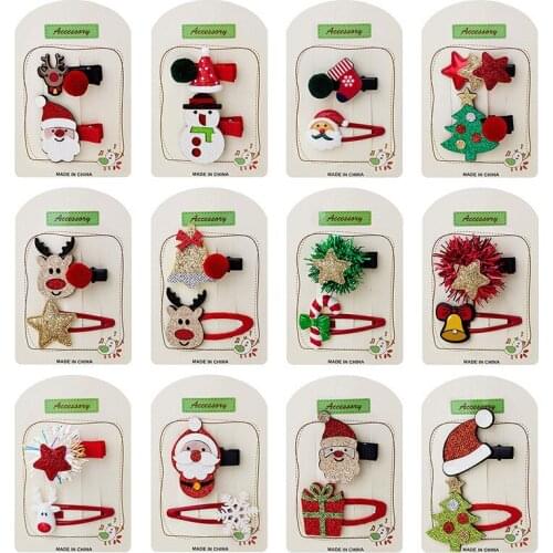 Fashion Cute hair pins For Women Girls Christmas Tree Pentagram Issuing Card Antlers Hat Hair Accessories Jewelry Gifts 2 pieces