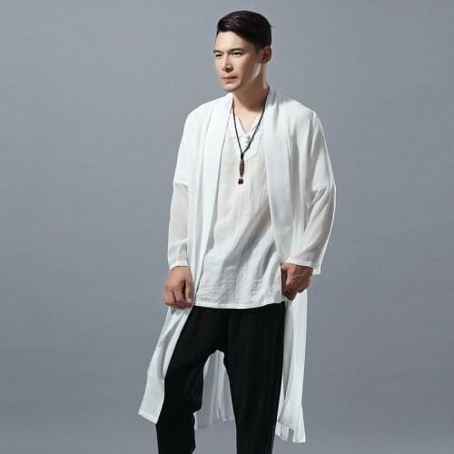 2020 Summer Men Long Sleeve Chiffon Shirts White Loose Casual Thin Long Cardigan Shirt Brand High Quality Soft Male Tops Clothes