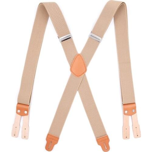 Mens Classic High Elastic Adjustable Braces X-Back Leather Suspenders with Button End and Strap Heavy Duty Large Size Tirantes