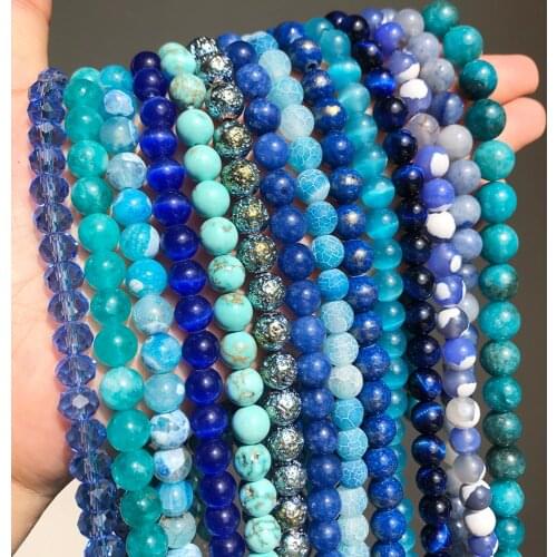 Natural Stone Blue Crystal Quartz Moonstone Agates Tiger Eye Jades Round Beads For Jewelry Making Handmade Bracelets Accessories