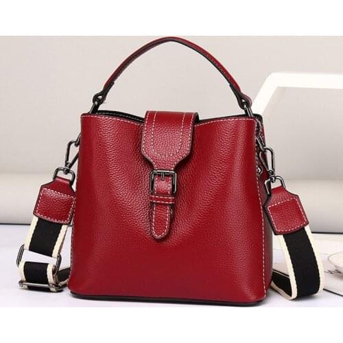 New Brand Gneuine Leather Bucket Shoulder bag for Women Handbag Soft Cowhide Womens Messenger bags Tote Female Crossbody bag
