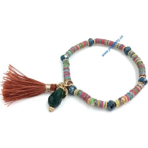 2015 New European Boho Jewelry Suppliers handcrafted bracelet stone beads tassel charm bracelet for women girl