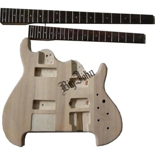 New Semi Finished Double Neck Headless Electric Guitar,Basswood Body&Rosewood Fingerboard No Paint BJ-246