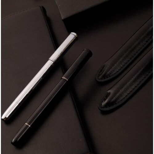New Arrival metal Fountain Pen EF Nib Black Plastic Barrel Pens Gift Leather pencil case Office Supplies 0.5MM nib