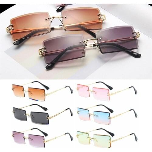 Rimless Sunglasses For Women Trendy Small Rectangle Sun Glasses UV400 Shades for Men and Women Eyewear For Outdoor Traveling