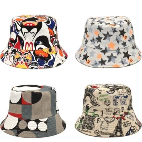 Fashion Personality Cartoon Print Bucket Hat Women Summer Casual Streetware Sun Hat Big Brim Foldable Beach Fisherman Hats