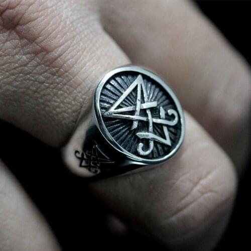 EYHIMD Sigil of Lucifer Satan Seal Ring Gothic Stainless Steel Signet Rings Biker Punk Jewelry