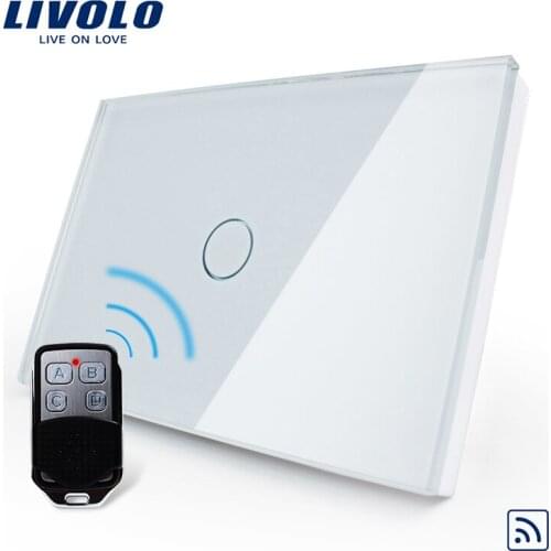 Livolo, US/AU Standard, VL-C301R-81VL-RMT-02, Waterproof Glass 1 Gang 1 Way Switch&Mini Remote
