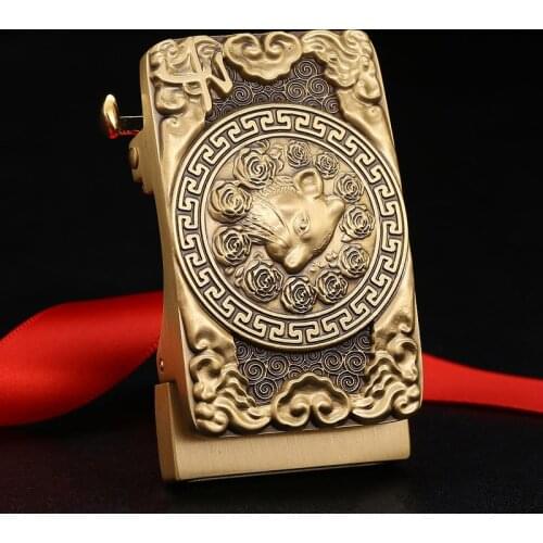 Mens Belt Retro Automatic Buckle Solid Brass Animals Buckle Belt for Men Brand Mens High Quality Men Strap Accessories