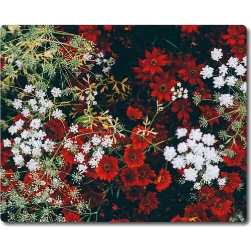 Natural plant red and white flowers pattern printed Heavy weaving anti-slip rubber pad office mouse pad Coaster Party favor gift