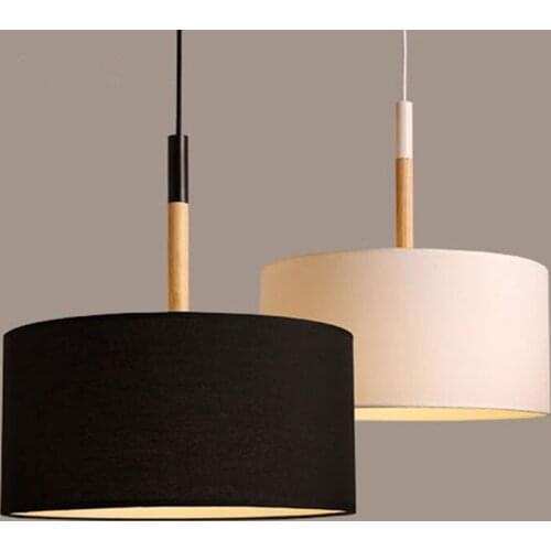 Modern Fabric Led Pendant Lights Nordic Round Wood Hanging Lamp Dining Room Kitchen Bar Cafe Light Fixtures Suspension Luminaire
