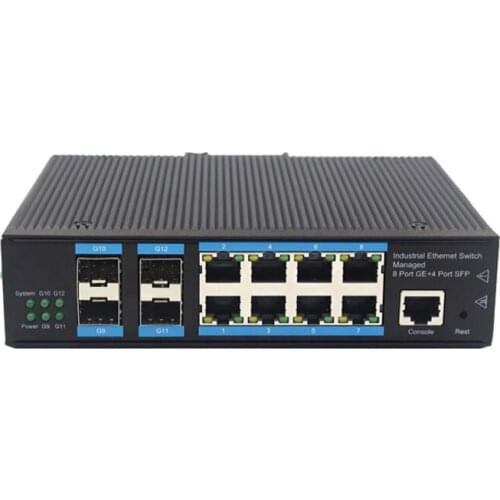 Managable 8port RJ45 10/100/1000 +4SFP fibre optic networking industrial switches