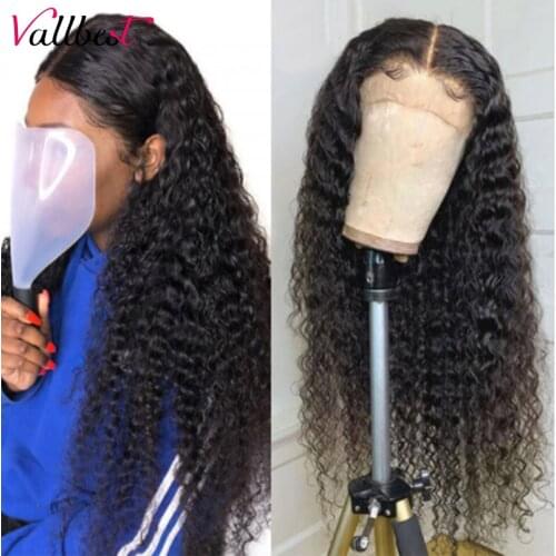 Vallbest Hair Water Wave 13*1+4*1 Lace Part Wig Brazilian Remy Hair T Part Wig 150 Density Pre Plucked With Baby Hair For Woman