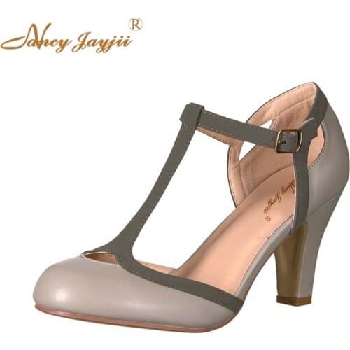Nancyjayjii Woman Shoes Female Sandals Solid High Square heels T-Strap Bukle Strap Casual Classics Fashion Mature Leisure2019