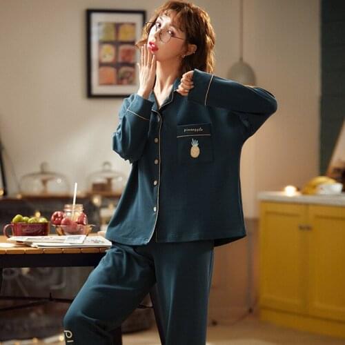 Winter Ladies Pajamas Set Cotton Turn-down Collar Casual Sleepwear Cardigan Nightwear Long Sleeve Loungewear women