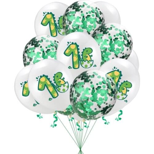 10pc Dinosaur One 1 Year Old Latex Confetti Balloons Dinosaur Birthday Party Animal Balloons Jungle Safari Party Decoration