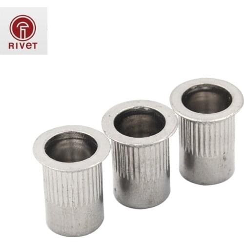 100 PCS M4/M5/M6/M8/M10/M12 Stainless Steel Flat Head pleated body Open End cylinder Rivet Nuts Insert Reveting Multi Size
