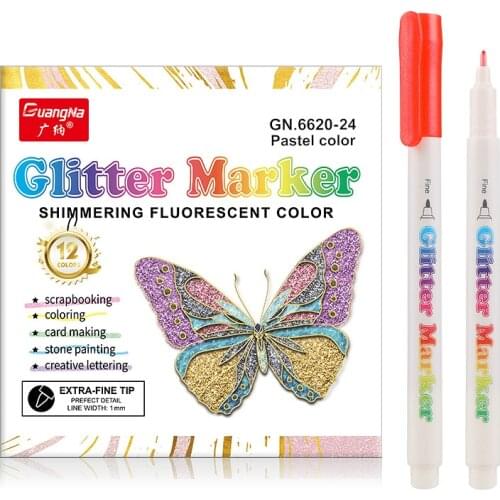 12/24 Colors Glitter Paint Pens for Rock Painting Pebbles Scrapbook Journals Photo Albums, Card Stocks, Paper Project, Coloring