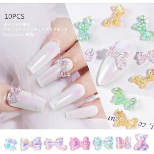 2020NEW 10PCS 3D Aurora Butterfly Bow-Knot Nail Art Decoration Lovely Bear Butterfly Flower Japanese Style Jewelry Nail Manicure