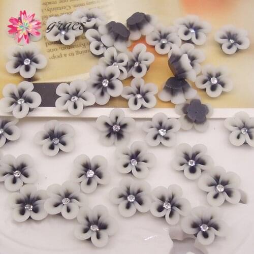 25pcs/lots 12mm Flatback Clay Small Flower Beads With Stone Diy 3D Nail Art Earrings Jewelry Scrapbook Phon Case Decoration