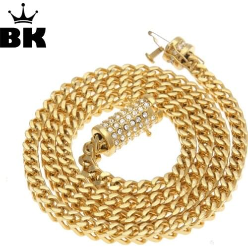 6mm Stainless Steel Wheat Chain Gold Silver Plated 73cm Long Franco Chain Necklace Mens Jewelry Luxury Rhinestone Box Clasp