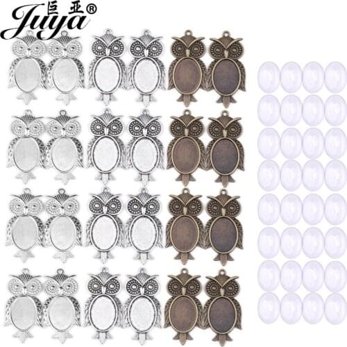 60PCS Owl Pendant Base Settings 18X25mm Oval Blank Bezel Tray Cabochon Cameo DIY Jewelry Making For Necklace Crafts Accessories