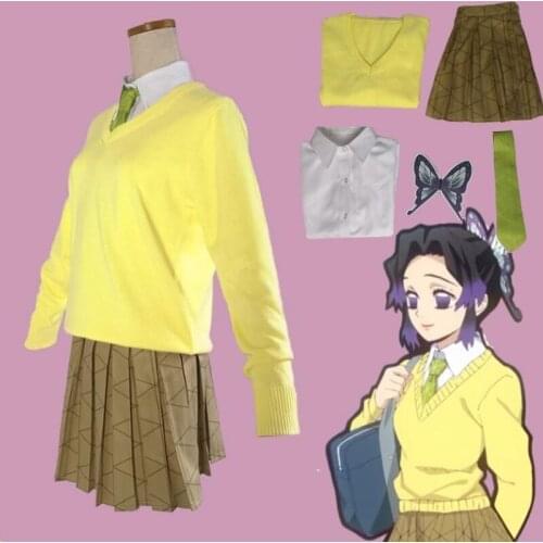 Anime Demon Slayer Kimetsu No Yaiba Tanjiro Kochou Shinobu Cosplay Costumes Zenitsu School Uniform Halloween Costumes CS152