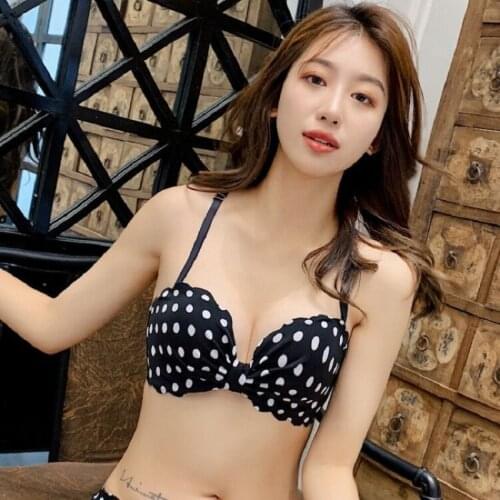 Seamless Ring Comfortable Wave shape Mei Bei cross Sexy gathering Wave point girl Half a cup of underwear Bow Gather brassiere