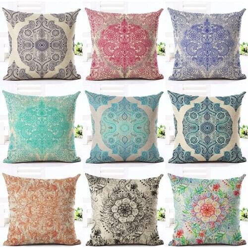 Bohemian Style Flower Printed Cushion Cover Pillow Case Linen Cotton Pillow Covers Plant sofa Car Seat Decorative Pillowcase