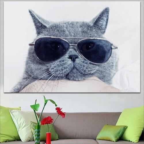 Large size Printing Cats Snout Glasses Canvas Print Wall Art Picture Home Decor Living Room Modern Canvas Print No Frames WLONG