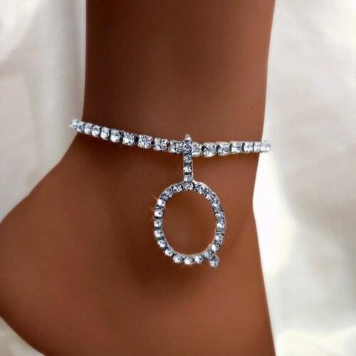 Bling Rhinestone Letter Anklets For Women Initial Alphabet Name Foot Chain Bracelet For Women 2021 Summer Sandals Foot Jewelry