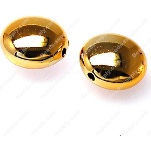 Beads,11x18mm golden flat round UV coated Plastic Beads,golden color , sold of 265 pcs per pkg