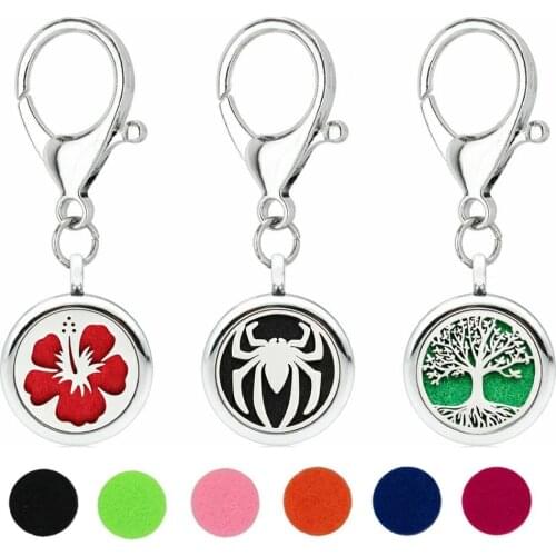 Flower Dragon Key Chain Essential Oil Perfume Diffuser 25mm Magnetic Locket with Lobster Clasp Key Ring 5pcs Pads Free
