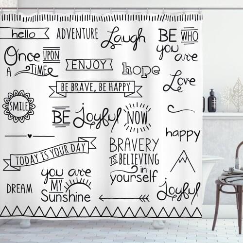 Quotes Shower Curtain Set Hand Written Inspirational Letterings Curtain for Bathroom Decor 12 Hooks Decorative Bath Accessory
