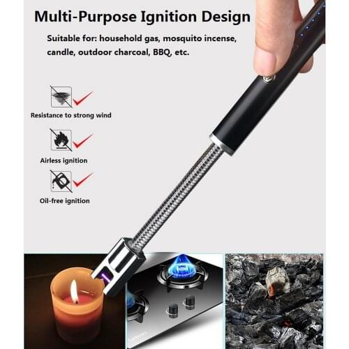 Electric Arc Lighter With Hook USB Power Visual Kitchen Gas Stove Lighters Outdoor BBQ Windproof Plasma Flameless Candle